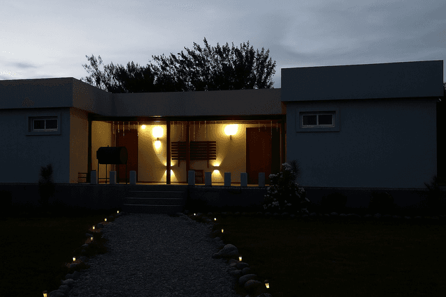 Click Full Screen entrada cabañas nocturna